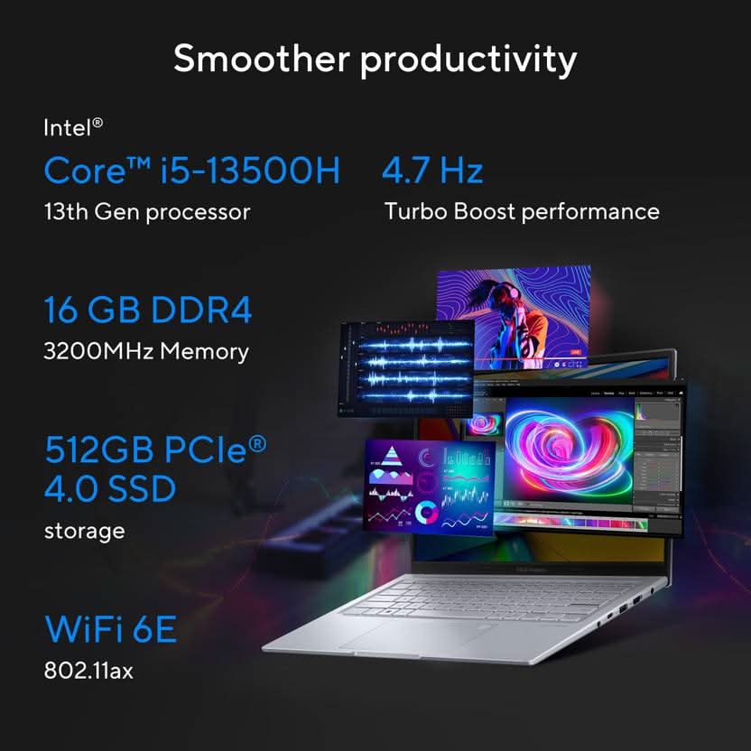 ASUS Vivobook 14X OLED For Creator, Intel H Series Intel Core i5 13th Gen 13500H - (16 GB/512 GB SSD/Windows 11 Home/4 GB Graphics/NVIDIA GeForce RTX 2050/90 Hz/50 TGP) K3405VFB-KM542WS Gaming Laptop  (14 Inch, Cool Silver, 1.40 Kg, With MS Office)