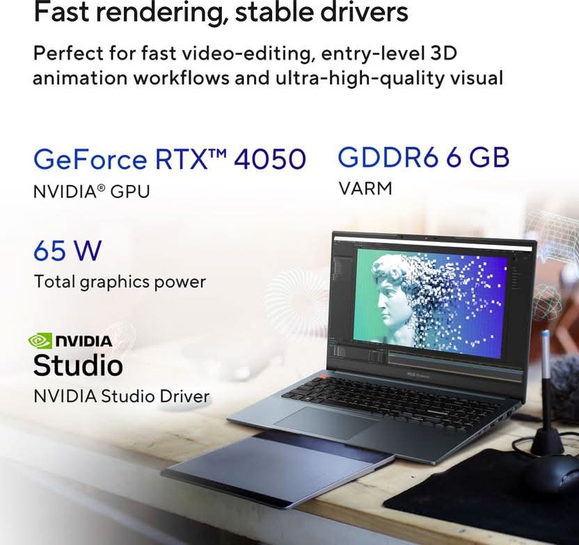 ASUS Vivobook Pro 16 OLED For Creator, Intel H-Series Intel Core i9 13th Gen 13900H - (16 GB/1 TB SSD/Windows 11 Home/6 GB Graphics/NVIDIA GeForce RTX 4050/120 Hz/65 TGP) K6602VU-LZ951WS Gaming Laptop  (16 Inch, Quiet Blue, 1.90 Kg, With MS Office)