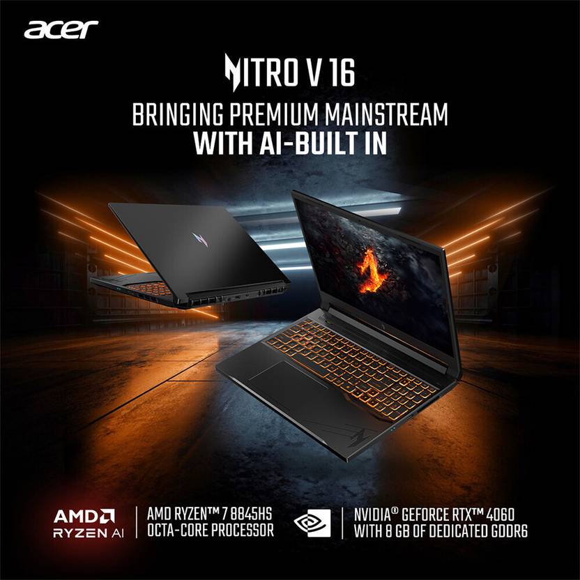 ACER AMD RYZEN 7 OCTA CORE 8845HS - (16 GB/1 TB SSD/WINDOWS 11 HOME/8 GB GRAPHICS/NVIDIA GEFORCE RTX 4060) ANV16-41 GAMING LAPTOP (16 INCH, OBSIDIAN BLACK)