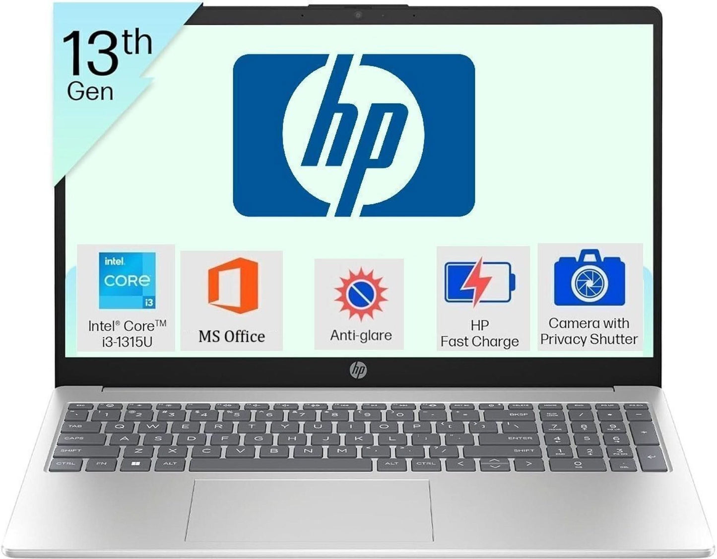 HP 15-FD0668TU Intel i3 13th Gen 1315U, 16GB RAM, 512 GB SSD, Windows 11 Home, 15.6 Inch FHD IPS Anti-Glare Micro-Edge Display, Win11, MS Office 24, 1.59 Kg, Silver