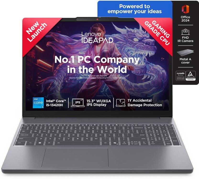 Lenovo IdeaPad Slim 3 13th Gen Intel Core i5-13420H, 16GB, 512GB SSD, Intel Integrated UHD, 16 Inch WUXGA, Win 11 Home, MS Office 2024, Luna Grey, 83K100RWIN