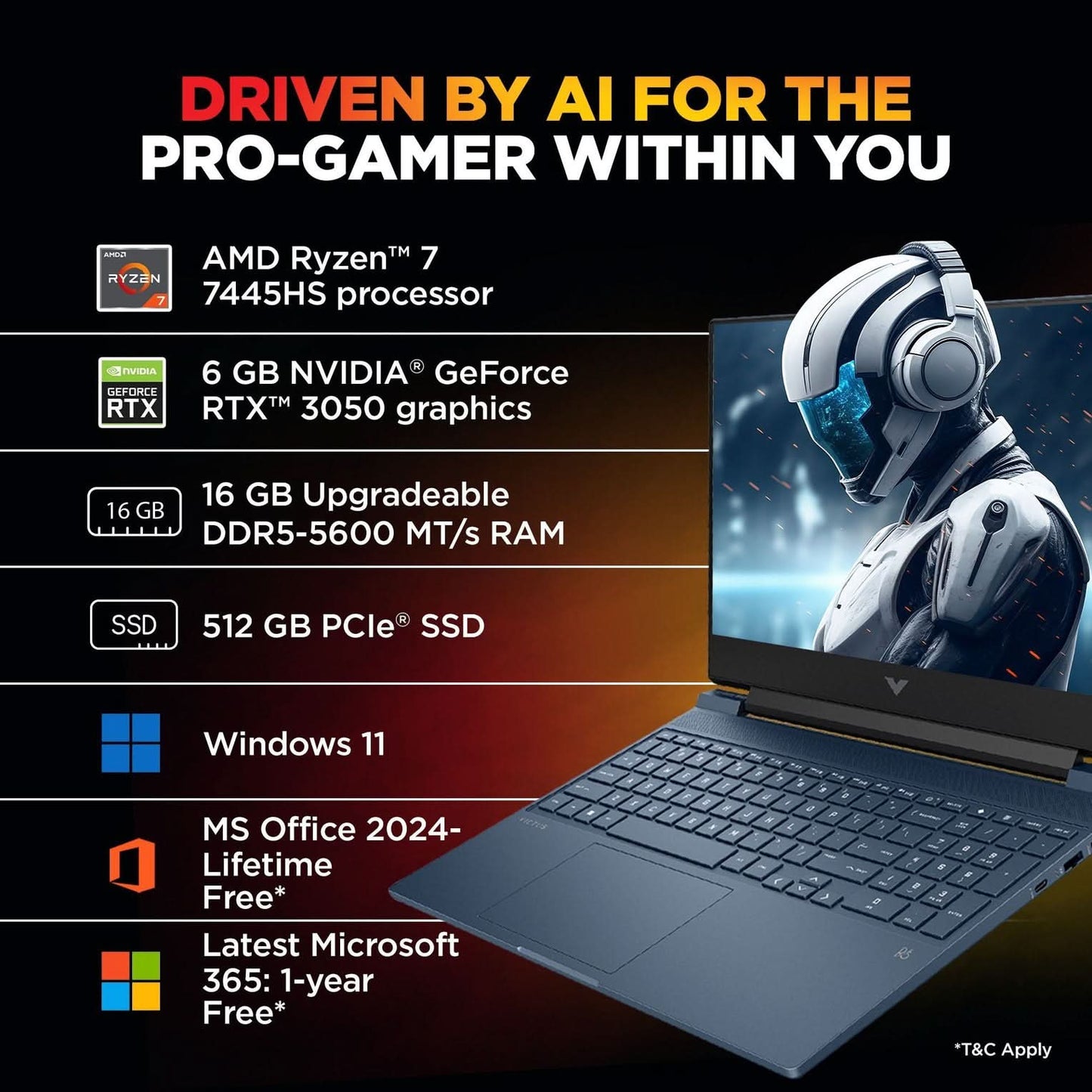 HP Victus AMD Ryzen 7 Hexa Core 7445HS - (16 GB/512 GB SSD/Windows 11 Home/6 GB Graphics/NVIDIA GeForce RTX 4050) 15-fb3130AX Gaming Laptop (15.6 Inch, Performance Blue, Chrome Logo, 2.29 Kg)
