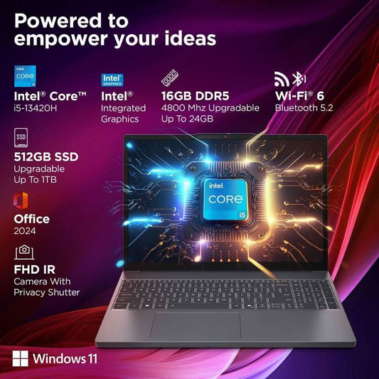 Lenovo IdeaPad Slim 3 13th Gen Intel Core i5-13420H, 16GB, 512GB SSD, Intel Integrated UHD, 16 Inch WUXGA, Win 11 Home, MS Office 2024, Luna Grey, 83K100RWIN