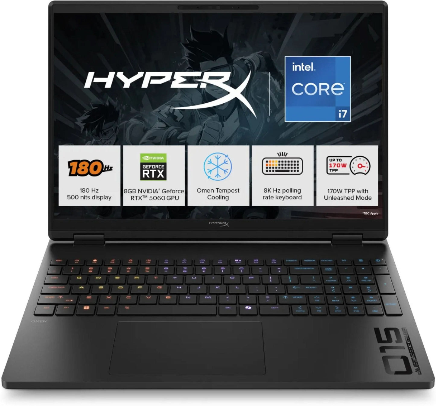 HP OMEN 15-ga0005TX Gaming Laptop, Intel Core i7-14650HX, 24GB RAM, 1TB SSD, GeForce RTX 5060 8GB, Windows 11, Black
