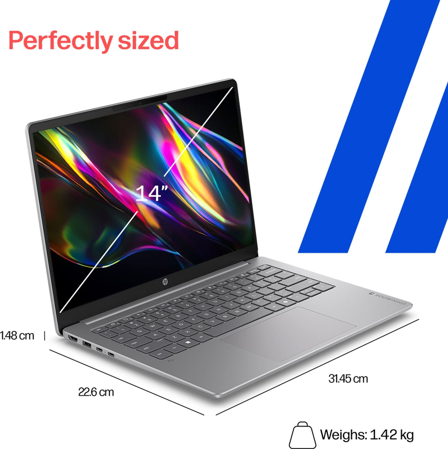 HP OmniBook 3 14-HZ0024QU 14 Inch WUXGA Laptop, Snapdragon X X1, 16GB RAM, 512GB SSD, Windows 11 Home, Microsoft Office 2024, Silver