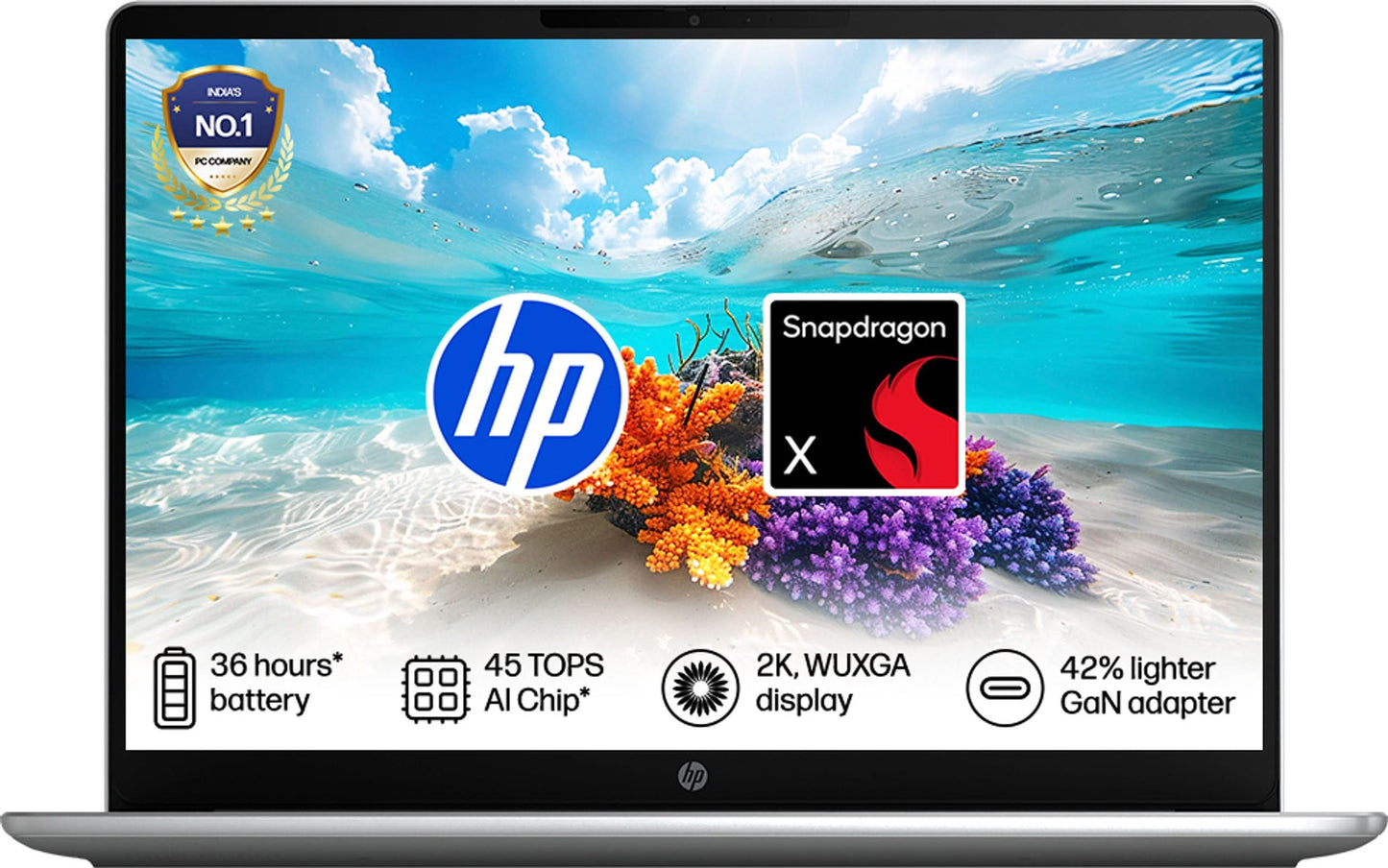 HP OmniBook 3 14-HZ0024QU 14 Inch WUXGA Laptop, Snapdragon X X1, 16GB RAM, 512GB SSD, Windows 11 Home, Microsoft Office 2024, Silver