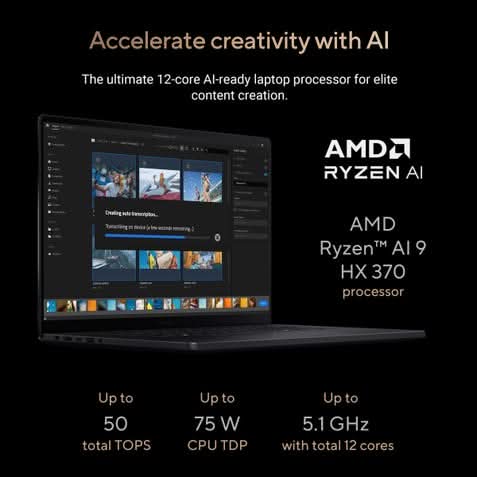 ASUS ProArt P16 OLED, Creator Laptop, AMD Ryzen AI 9 HX 370 (32GB/1TB/RTX 5080/40.64 cms (16) 4K Touch/Windows 11 Home/Office Home 2024 + M365 Basic (1 Year Validity)*) H7606WW-SE066WS