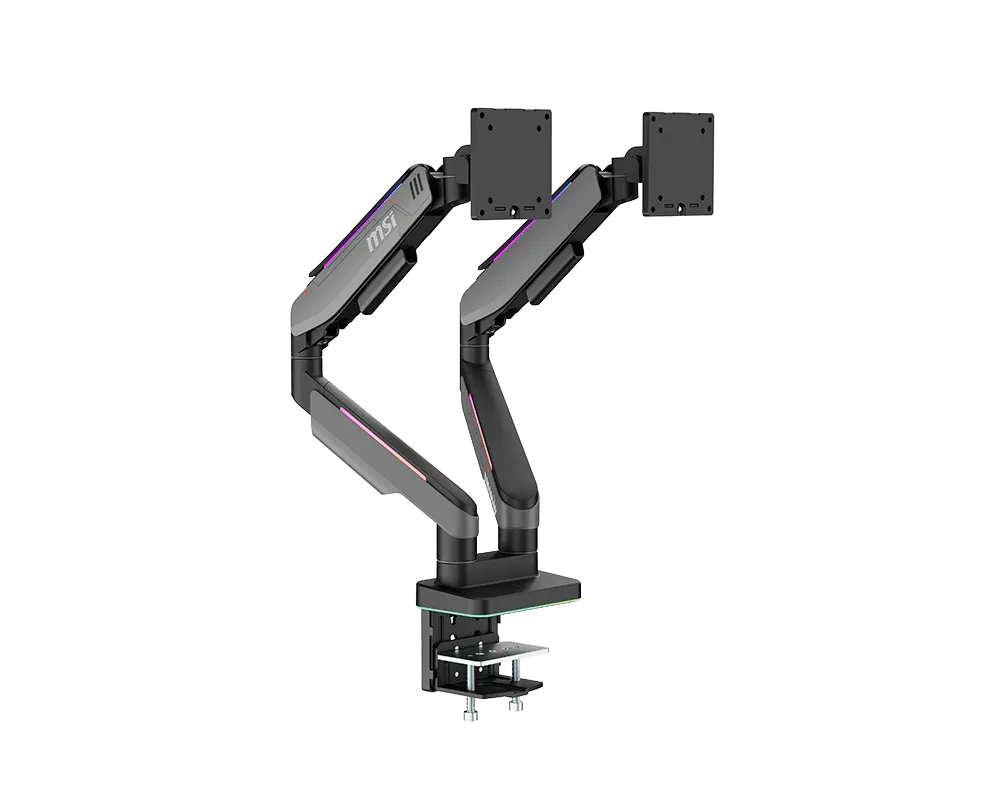 MSI MPG MT201DRG Dual Monitor Arm, Gas Spring, 17–35 Inch, Up to 20kg per Screen, VESA 75x75/100x100, RGB, Black