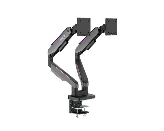 MSI MPG MT201DRG Dual Monitor Arm, Gas Spring, 35 Inch, Up to 20kg per Screen, VESA 75x75/100x100, RGB, Black