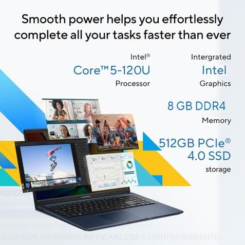 ASUS Vivobook 15 X1504VAP-IN012WS, Intel Core 5 120U, 8GB RAM, 512GB SSD, Intel Graphics, 15.6 inch FHD, Windows 11 Home, Office Home 2024, M365 Basic-1 Year Validity, Student Laptop, 1 Year(s) Warranty, Silver