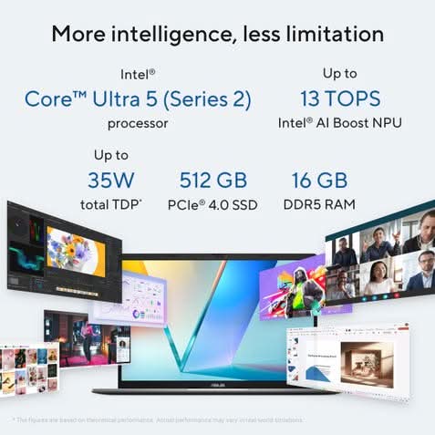 ASUS Vivobook S14 S3407CA-LY057WS, Ultra 5 225H, 16GB, 512GB SSD, Intel Graphics, 14 inch WUXGA, Windows 11 Home, Office Home 2024, M365 Basic,1 Year, Silver