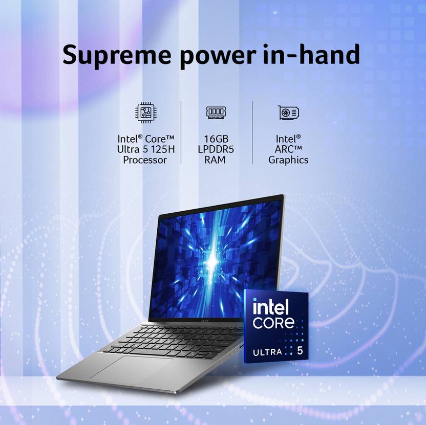 ACER SWIFT GO 14 AI READY THIN AND LIGHT PREMIUM LAPTOP INTEL CORE ULTRA 5 PROCESSOR - 125H (WINDOWS 11 HOME/ 16 GB/ 512 GB SSD/MS OFFICE HOME AND STUDENT) SFG14-72T WITH 35.56 CM (14 INCH) WUXGA IPS MULTI-TOUCH DISPLAY, PURE SILVER, 1.32 KG