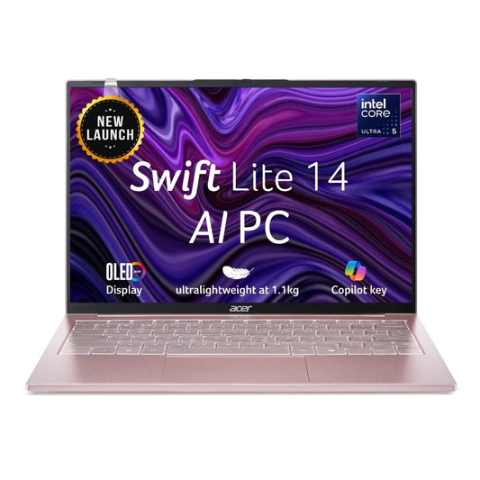 Acer Swift Lite 14, Intel Core Ultra 5 115U processor, 16 GB/512 GB, WUXGA OLED, 14.0"/35.56 cm, Win 11 Home, MS Office, Sunset Copper, 1.1 kg, SFL14-54M, Backlit keyboard, Premium Metal Thin and Light Laptop