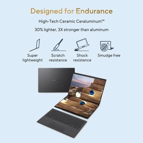 ASUS Zenbook Duo, Dual Screen AI Laptop, Intel Core Ultra 7 355 32GB, 1TB, Intel Graphics, 35.56 cm (14) OLED Touch 3K, Windows 11 Home, Office Home 2024 + M365 Basic (1 Year Validity) UX8407AA-SN183WS