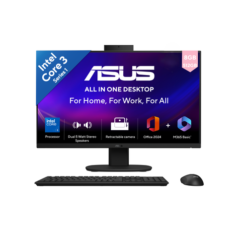 ASUS AIO, All In One PC, Intel Core 3 100U (8GB, 512GB, Intel Graphics, 60.45 cm (23.8) FHD, Windows 11 Home, Office Home 2024 with M365 Basic (1 Year Validity) V440VAB-KBC3002WS