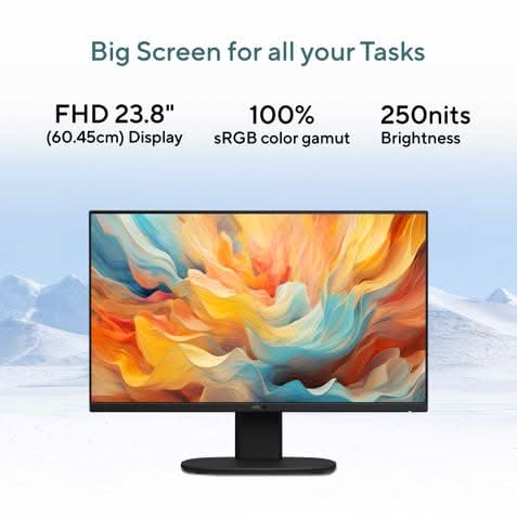 ASUS AIO, All In One PC, Intel Core 3 100U (8GB, 512GB, Intel Graphics, 60.45 cm (23.8) FHD, Windows 11 Home, Office Home 2024 with M365 Basic (1 Year Validity) V440VAB-KBC3002WS