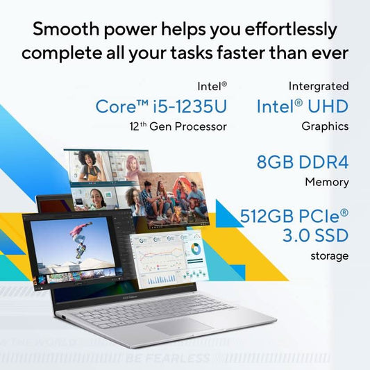 ASUS VIVOBOOK 15, WITH BACKLIT KEYBOARD, INTEL CORE I5 12TH GEN 1235U - (16 GB/512 GB SSD/WINDOWS 11 HOME) X1504ZA-NJ540WS|X1504ZA-NJ542WS THIN AND LIGHT LAPTOP (15.6 INCH, COOL SILVER, 1.70 KG, WITH MS OFFICE)