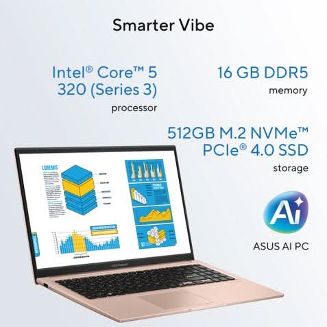 ASUS Vivobook 15 X1504MA-BQ426WS, Intel Core 5 320, 16GB, 512GB SSD, Intel Graphics, 15.6 inch FHD, Windows 11 Home, Office Home 2024, M365 Basic, 1 Year, Terra Cotta