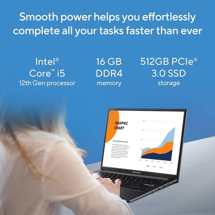 ASUS Vivobook 14 OLED Intel Core i5 12th Gen 1235U - (16 GB/512 GB SSD/Windows 11 Home) X1405ZA-KM511WS Thin and Light Laptop  (14 inch, Indie Black, 1.5 kg, With MS Office)