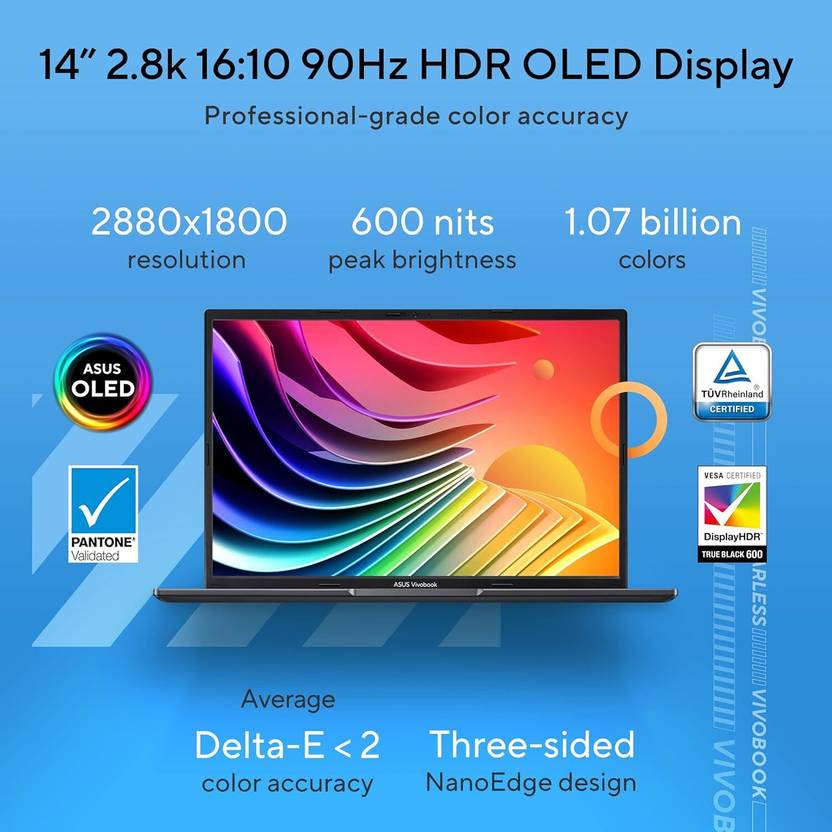 ASUS Vivobook 14 OLED Intel Core i5 12th Gen 1235U - (16 GB/512 GB SSD/Windows 11 Home) X1405ZA-KM511WS Thin and Light Laptop  (14 inch, Indie Black, 1.5 kg, With MS Office)