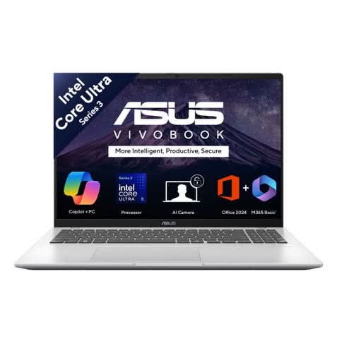 ASUS Vivobook 16, AI Powered Light Weight Laptop, Intel Core Ultra 5 325 Series 3, 16GB, 512GB, Intel Graphics, 40.64 cm 16 Inch FHD Plus, Windows 11 Home, Office Home 2024 and M365 Basic, 1 Year Validity, X1607AA-MB038WS