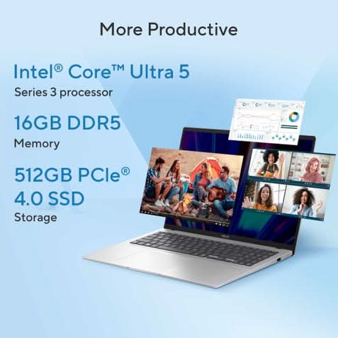 ASUS Vivobook 16, AI Powered Light Weight Laptop, Intel Core Ultra 5 325 Series 3, 16GB, 512GB, Intel Graphics, 40.64 cm 16 Inch FHD Plus, Windows 11 Home, Office Home 2024 and M365 Basic, 1 Year Validity, X1607AA-MB038WS
