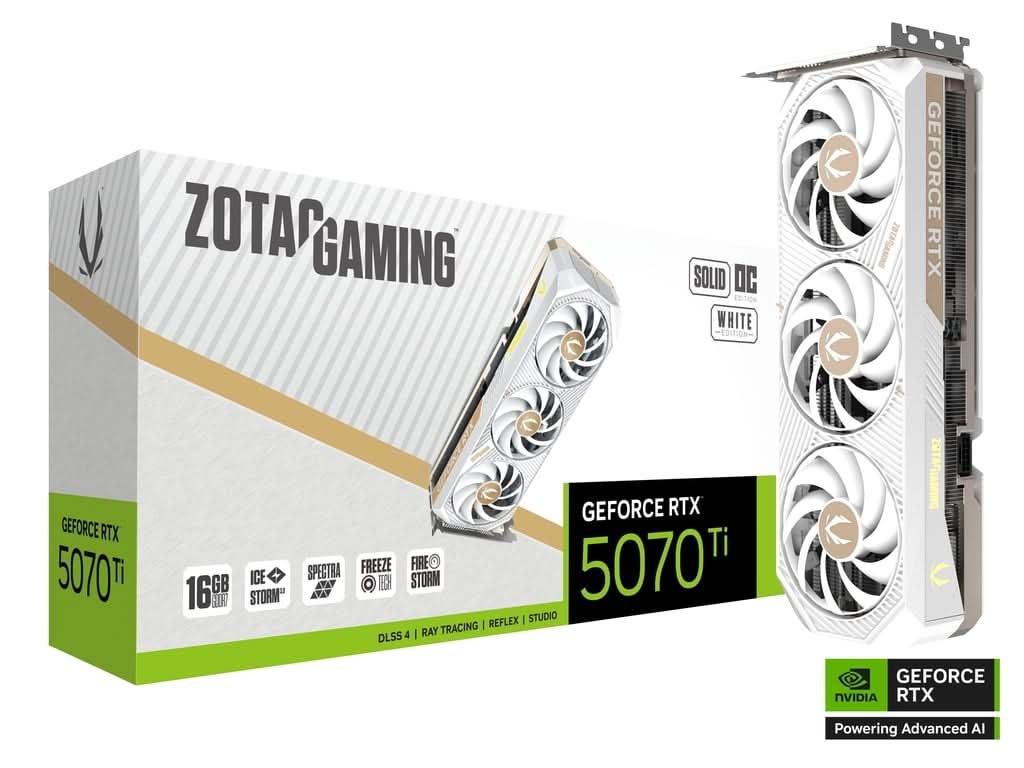 ZOTAC RTX 5070 TI SOLID CORE OC WHITE EDITION 16GB GRAPHICS CARD